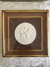Vintage high relief White Putti Cherub porcelain Gold Gilt Wood frame Velvet Mat