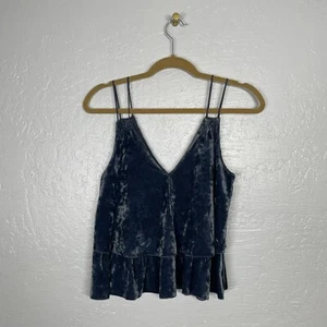 Aerie Women XS Blue Gray Velvet Strappy Tiered Tank Top Blouse Boho Festival - Picture 1 of 8