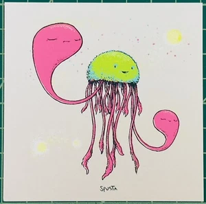 "Bubblicious Octopus" 3 head jelly fish ? micro art print by Marq Spusta - Picture 1 of 2