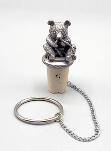 Wine Things Unlimited WTU Panda Bear Pewter Cork Bottle Stopper + Chained Ring - Picture 1 of 7