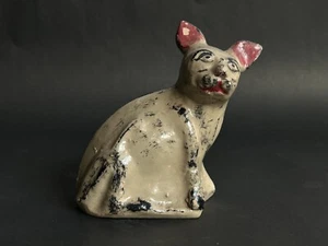 RARO ANTIGUO VINTAGE TERRACOTA (CERÁMICA) PINTADO A MANO GATO ESTATUA ESCULTURA FIGURA - Imagen 1 de 14