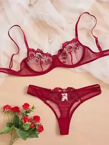 Sexy Lace Embroidery Floral Lingerie Set Transparent Underwear Bra S-4XL - Picture 1 of 14