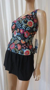 NWT SIMPLY FIT PLUS SZ 2X BLACK MULTI 1PC SWIMDRESS BATHING SUIT SWIM DRESS - Picture 1 of 14