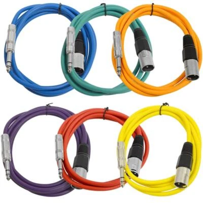 6 Pack of Multiple Colors 6 Foot XLR Male to TRS Patch Cables - Image 1 of 3