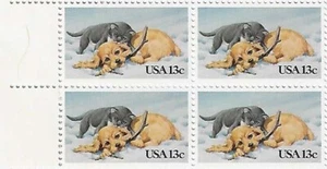 US Kitten & Puppy 13c Stamp block of 4 Scott #2025 - Picture 1 of 1