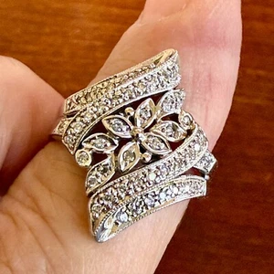 14K White Gold 52 Natural Diamond .33 cttw Cluster Ring Marquise Shape Size 7.5 - Picture 1 of 13