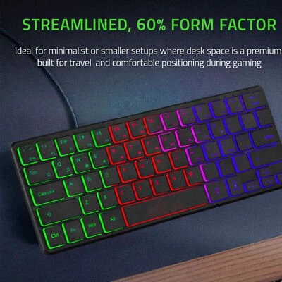 64 Keys RGB Backlit Keyboard USB Wired Gaming Keyboard Portable Mute Compact Sm - Image 1 of 4