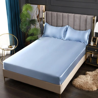 Lençóis de cama ajustados cetim capa de cama solteiro casal king todos os tamanhos - Imagem 1 de 4