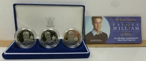 HRH Prince William of Wales 21st Birthday 3-Coin Silver Proof £5 Boxed Set 2003 - Picture 1 of 10
