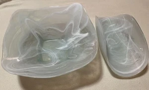 Cuenco de vidrio transparente vintage con remolinos de blanco 2 cuencos ENVÍO GRATUITO - Imagen 1 de 9