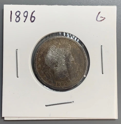 1896 Barber Quarter 90% Silver 25c - G/Good Cover