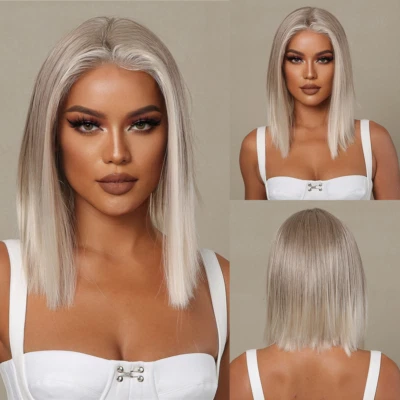 Short Straight Lace Front Wigs Light Lace Synthetic Wigs Heat Resistant - Image 1 of 4