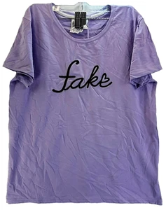 Local Heroes Women's Fake Love Round Neck Short Sleeve T-Shirt Purple Large - Picture 1 of 7