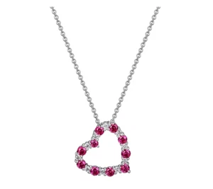 1 CT Lab Created Ruby Diamond Heart Pendant 18" Necklace 14K White Gold Plated - Picture 1 of 4