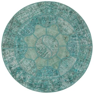 Patchwork Ø: 150 CM Handwoven Perserteppich-Orient, Round, Vintage, Rug, Grün - Picture 1 of 9