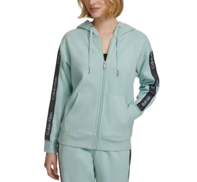 Calvin Klein Performance Women Fleece Logo Stripe Hoodie Sea Level Size S - Image 1 of 4