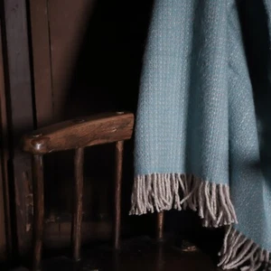 Light Blue British Made Rustic Wool Blanket - Quality Warm Country Farmhouse - Picture 1 of 5