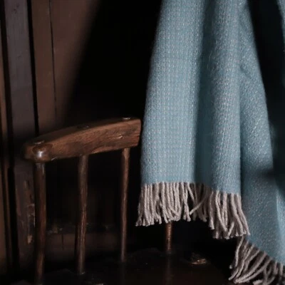 Light Blue British Made Rustic Wool Blanket - Quality Warm Country Farmhouse - Image 1 of 4
