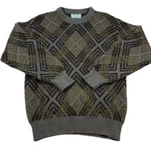 VTG Benetton Men's Geometric Sweater Green Size M Diamond Italy Grandpa Neutral - Picture 1 of 13