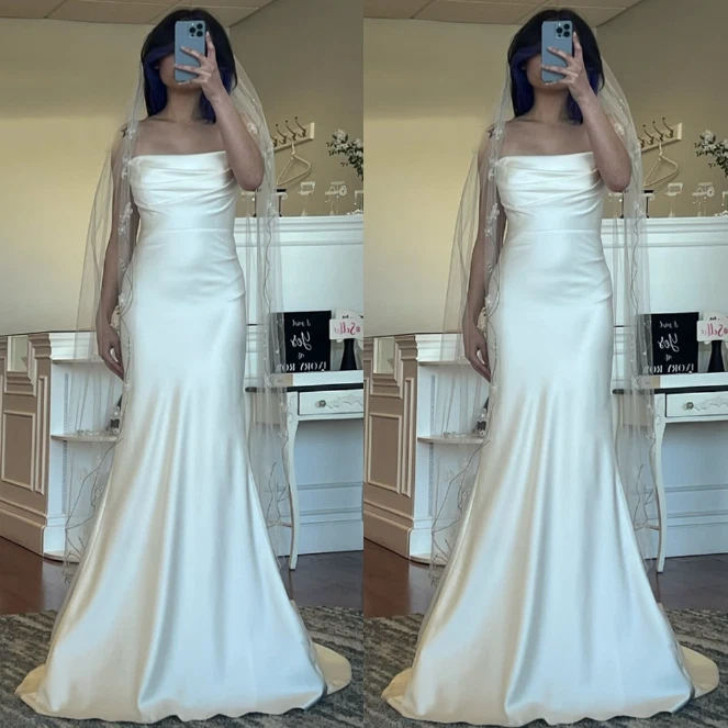 Vestidos de noiva sereia cetim namorada ruching trem varredura simples vestidos de noiva - Imagem 1 de 4