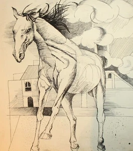 Vintage ink painting surrealist horse portrait - Picture 1 of 11