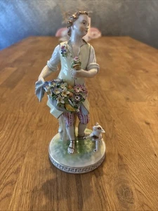 Dresden Porzellan Figur Blumenfrau Mit Tier Von Antik Vintage Ca 21 Cm - Bild 1 von 9