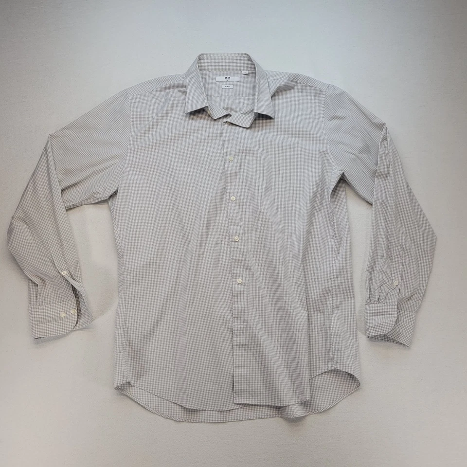 Camisa ajustada Uniqlo Super Non-Iron Jersey para hombre XL gris geométrica informal negocios Foto 1 de 4