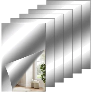 6 Stk Selbstklebende Spiegelfolie Flexibel Reflektierend Wanddekoration Bad - Bild 1 von 2