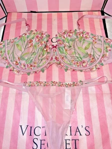 Sujetador Victoria's Secret Dream Angels 38DDD Tanga Grande Transparente Brillo Floral - Imagen 1 de 9