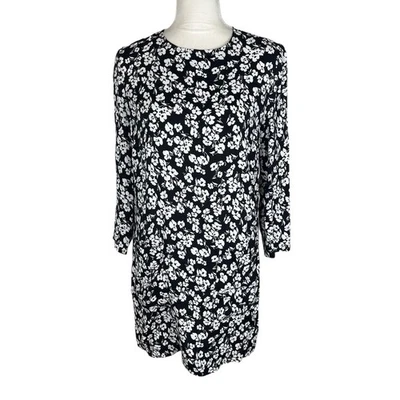 Reformation Lennie Mini Dress Black White Floral Pockets 3/4 Sleeve Size 6 - Image 1 of 4