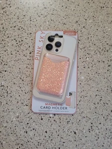 Portefeuille Porte Carte Magnétique Rose Ciel Magsafe Pêche Paillettes Bling pour iPhone/étui - Photo 1 sur 7