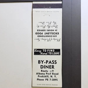 By-Pass Diner Peekskill NY Vintage Route 9 Black White Text Matchbook - Foto 1 di 3