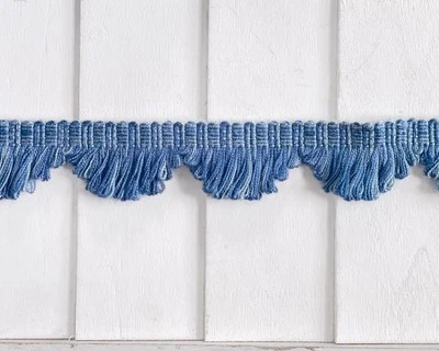 Borde de vieira con flecos de abanico azul/Excelente estado vintage/Laura Ashley Foto 1 de 3