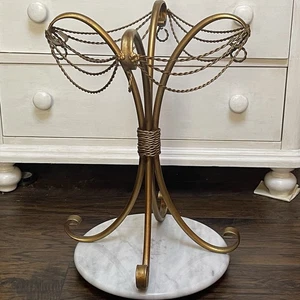 VTG Hollywood Regency Gold Tone Hollow Brass Rope Design Accent Table Stand - Picture 1 of 16