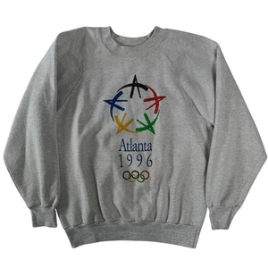 Vintage Oneita Gray Atlanta 1996 Olympics Long Sleeve Crew Neck Sweatshirt Large - Picture 1 of 24