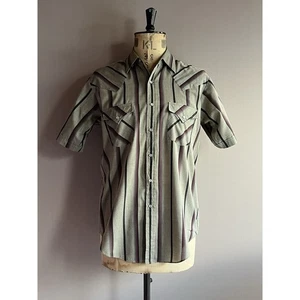 Ely Plains Shirt Mens Size M Grey Striped Pearl Snap Western Short Sleeve - Picture 1 of 11