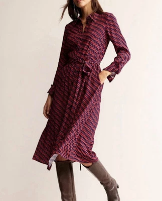 Nuevo Vestido Camisa BODEN Kate Midi Rojo Azul Pop Peonía Geo #D0733 Talla 16-18R Nuevo sin Etiquetas Foto 1 de 4