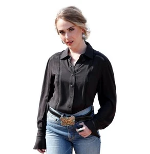 NEU MIT ETIKETT CRUEL DENIM Crinkle Gaze Druckknopf Hemd gehäkelt Western Prärie Romantik braun S - Bild 1 von 14