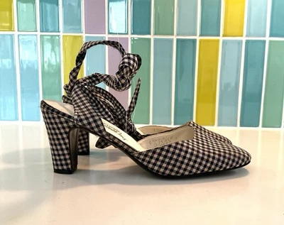 Vintage 1960's Saks Gingham Pumps with Ankle Ties Deadstock Unworn - Image 1 of 4