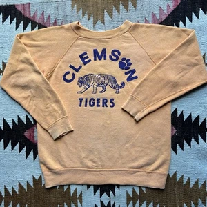 Vintage 1960s Clemson Tigers Cotton Crewneck Sweatshirt Sz M - Orange - Picture 1 of 8