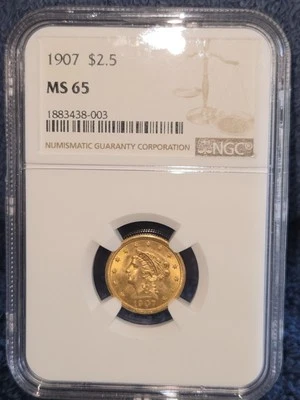 1907 $2.5 ORO PRE-1933 Liberty certificado NGC MS-65 GEMA @bluegrasscoinandbullion Foto 1 de 4