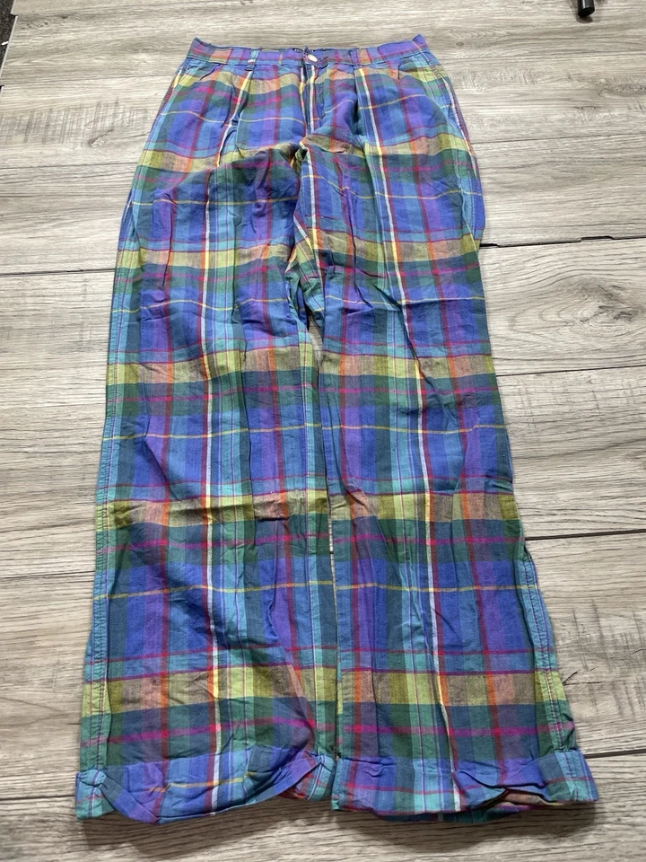 1970s Polo Ralph Lauren Dress Pants 27x29.5 True Vintage Plaid Colorful Obscure - Image 1 of 4