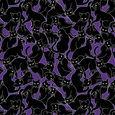 Ткань Feline Drive HAPPY HAUNTINGS Cat Magic Prple GITD Fat Quarter (18x22 дюйма) отличное качество - Изображение 1 из 4