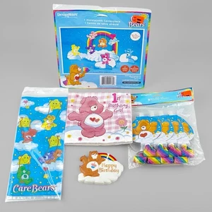 Lote de suministros de cumpleaños de oso de cuidado centro de mesa servilletas bolsas de regalos - Imagen 1 de 15