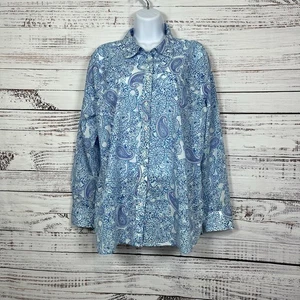 Talbots Shirt Womens Size XL Blue Paisley Print Cotton Button Long Sleeve - Picture 1 of 10