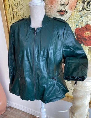 G.I.L.I. Jacket Women's 18W Faux Leather Double Peplum Coat Pine Green New Gili - Image 1 of 4