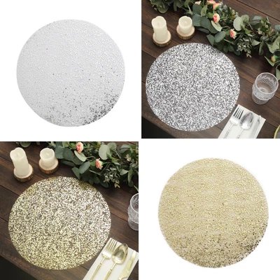 10 Metallic 13 in Round Polyester Mesh with Foil Table PLACEMATS Party Events - Image 1 of 2