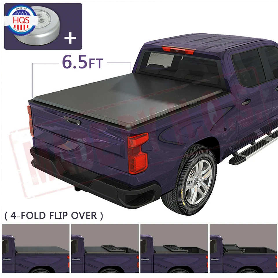 4-Fold 6.5ft Tonneau Cover Soft Bed For 2014-2019 Ford F150 F-150 Super Crew Cab Foto 1 de 4