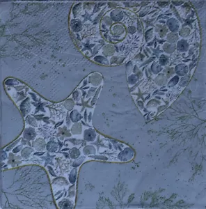 two Individual Starfish Shells Beach beverage paper napkins decoupage Summer - Picture 1 of 3