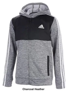 Adidas Jungen SMALL Poly Kapuzenjacke durchgehender Reißverschluss anthrazit meliert grau schwarz Hoodie - Bild 1 von 1
